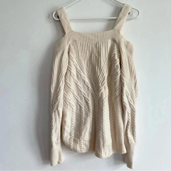 Jonathan Simkhai Tan Wool Off the Shoulder Sweater Cable Knit Beige Buckle XS - Picture 5 of 13